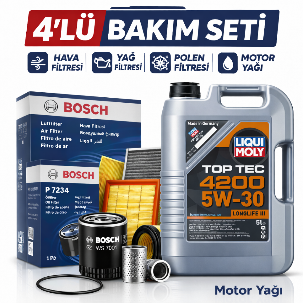 Bosch 4 lü bakım seti liquimoly 4200 BOSCH Citroen C4 1.6 Benzinli Liqui Moly 4200 Motor Yağı Filtre Seti (2010-2016) 4 Lü - Görsel 1