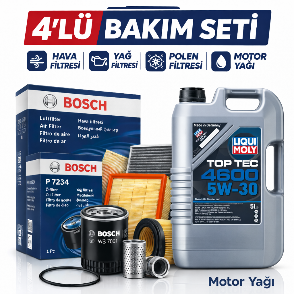 Bosch-4-lu-bakim-seti-liquimoly-4600 Bosch BMW 5.20 Benzinli Liqui Moly 4600 Motor Yağı Filtre Seti (2017-2023) 4 Lü - Görsel 1