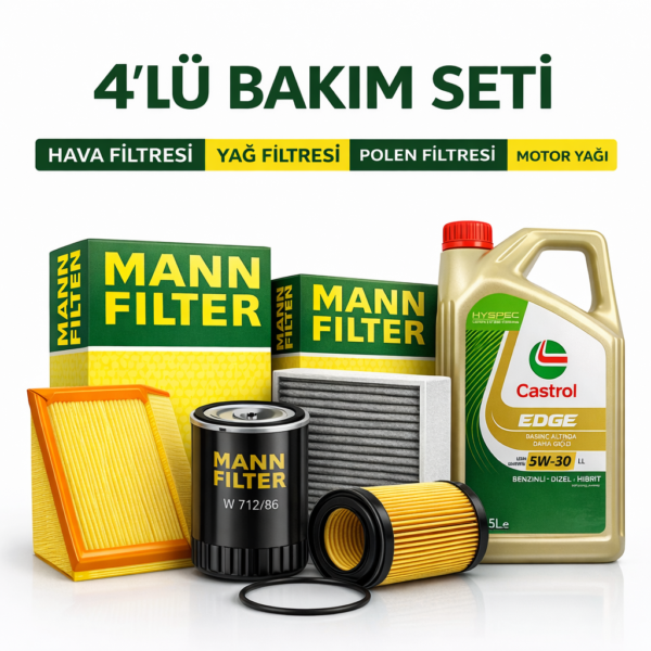 MANN Renault Megane 1.5 Dizel BlueDCi Castrol Edge 5W-30 6 Lt Motor Yağı Filtre Seti (2017-2022) 4 Lü