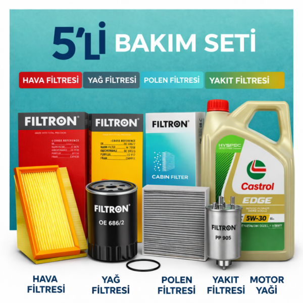 Filtron Opel Astra L 1.5 Dizel Castrol Edge 5W-30 Motor Yağı Filtre Seti (2021-2023) 5 Li